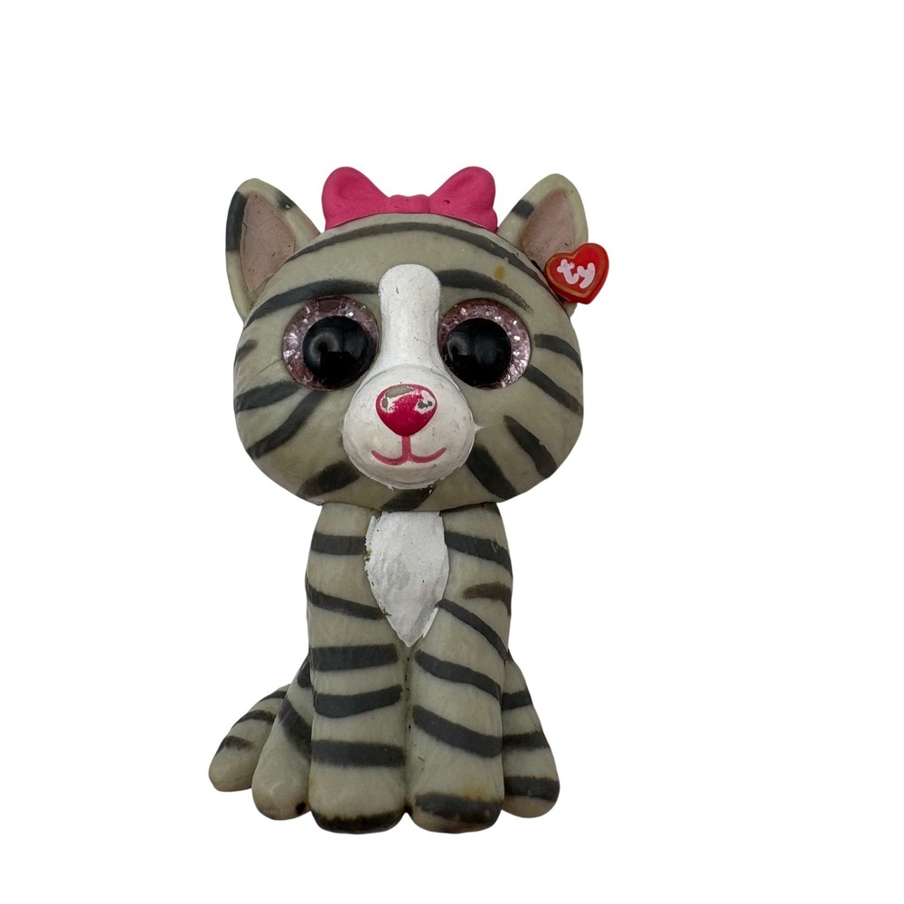 Ty Beanie Boos Mini Boos Series 1 Kiki the Grey Tabby Cat Figure Pink Bow